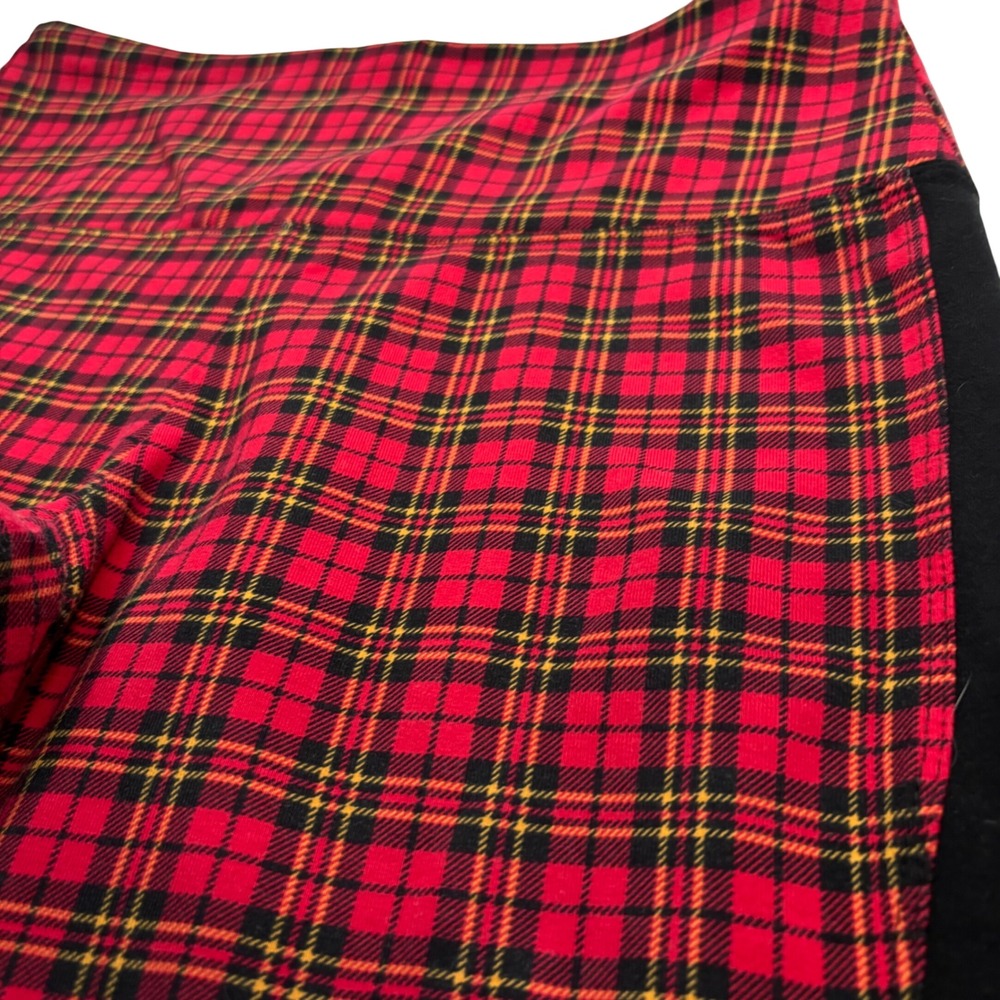 Intro Love The Fit Women Medium Leggings Red Plaid Tummy Control Side Stripe